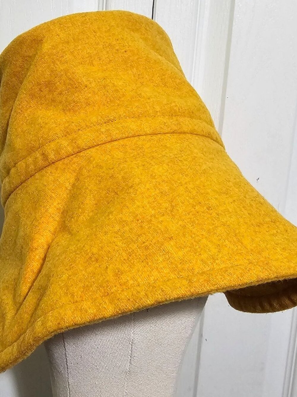 Plush Soft Cotton Yellow Gold Bucket Hat Flannel Fall Winter Wool Felt Retro 90s